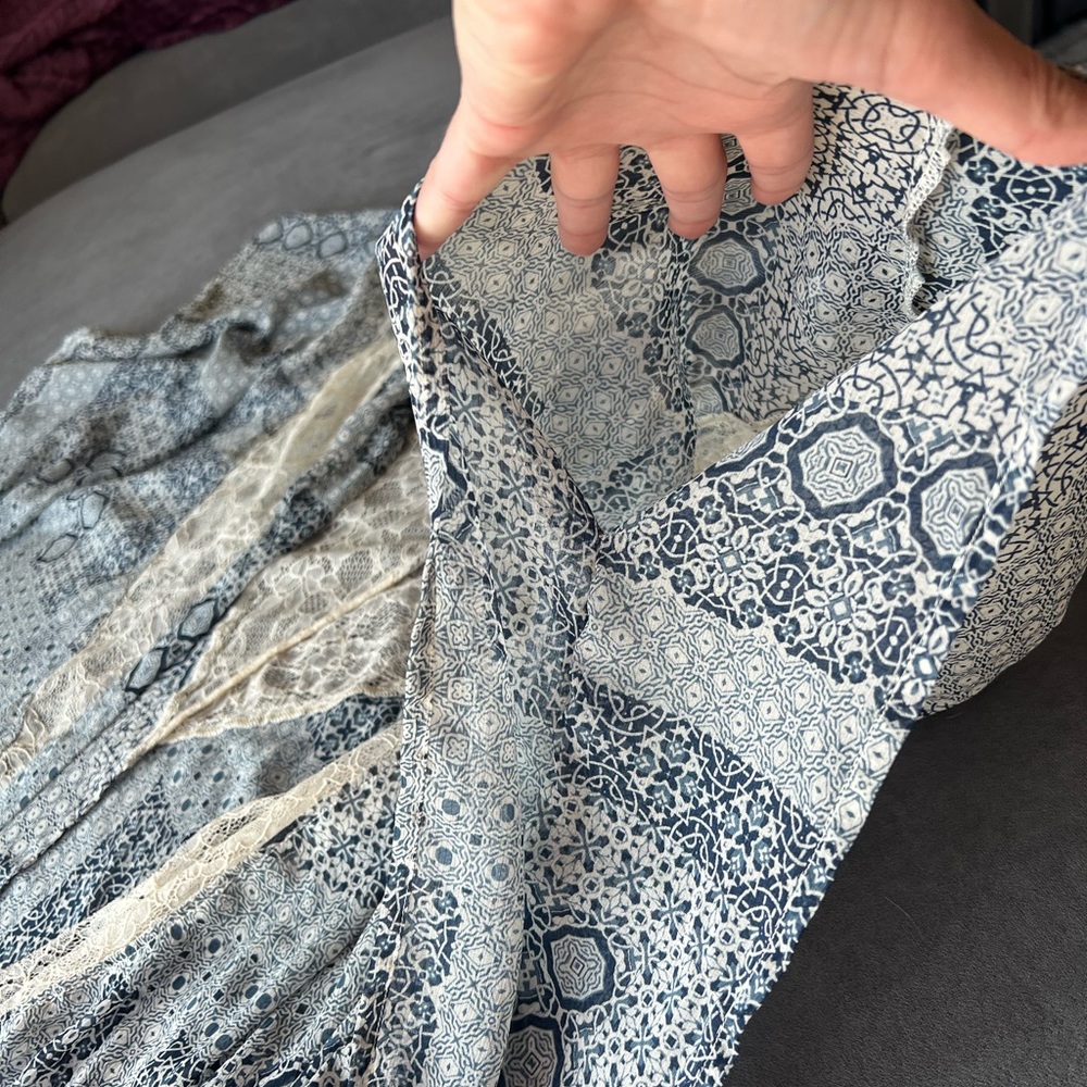Abercrombie and Fitch festival cardigan poncho swim cover-up geometric blue lace - Picture 4 of 5